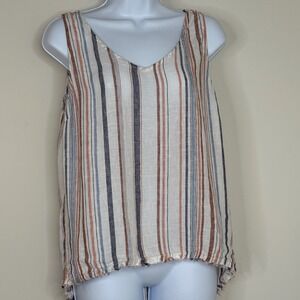 Garnet Hill Linen Striped Tank Top Sleeveless V Neck Summer Boho Women's Size 10